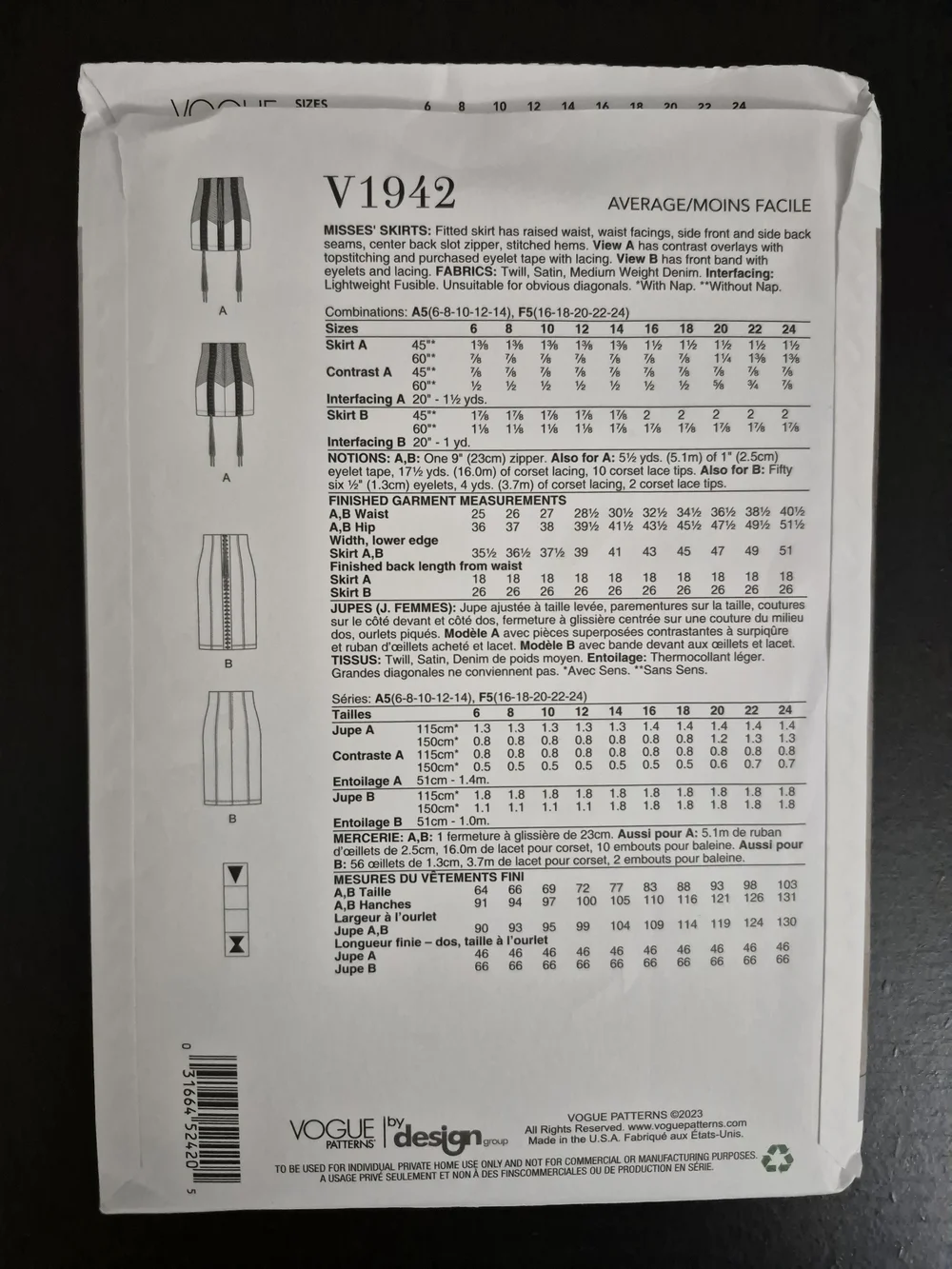 Vogue Pattern V1942 *UNCUT*
